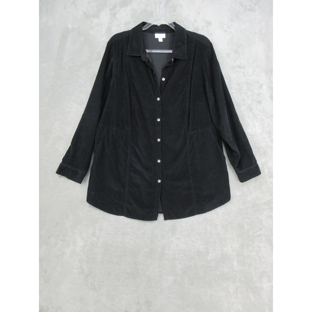 J Jill Shirt Womens Size 1X Corduroy Button Front Pockets Relaxed Boxy Black